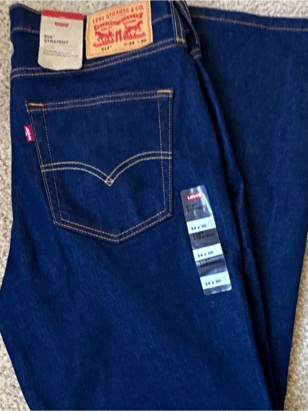 Levi's Men's Straight Jeans - Dark Blue Denim with Contrast Stitching